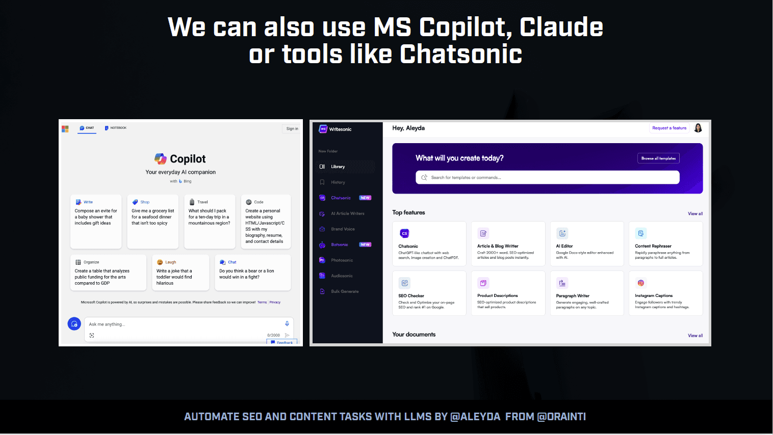 AI tools like MS Copolit, Claude and Chatsonic are great for content tasks